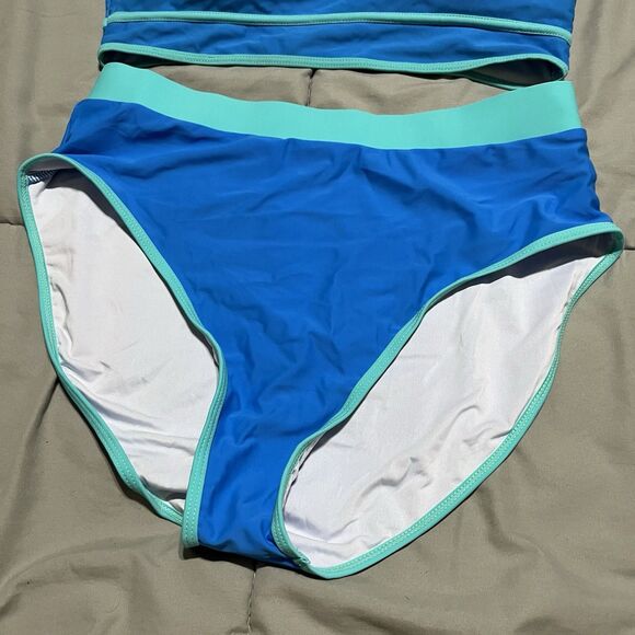 Blooming Jelly Blue Colorblock High Waist 2 Piece Padded Bikini Swimsuit Size XL - Picture 3 of 8